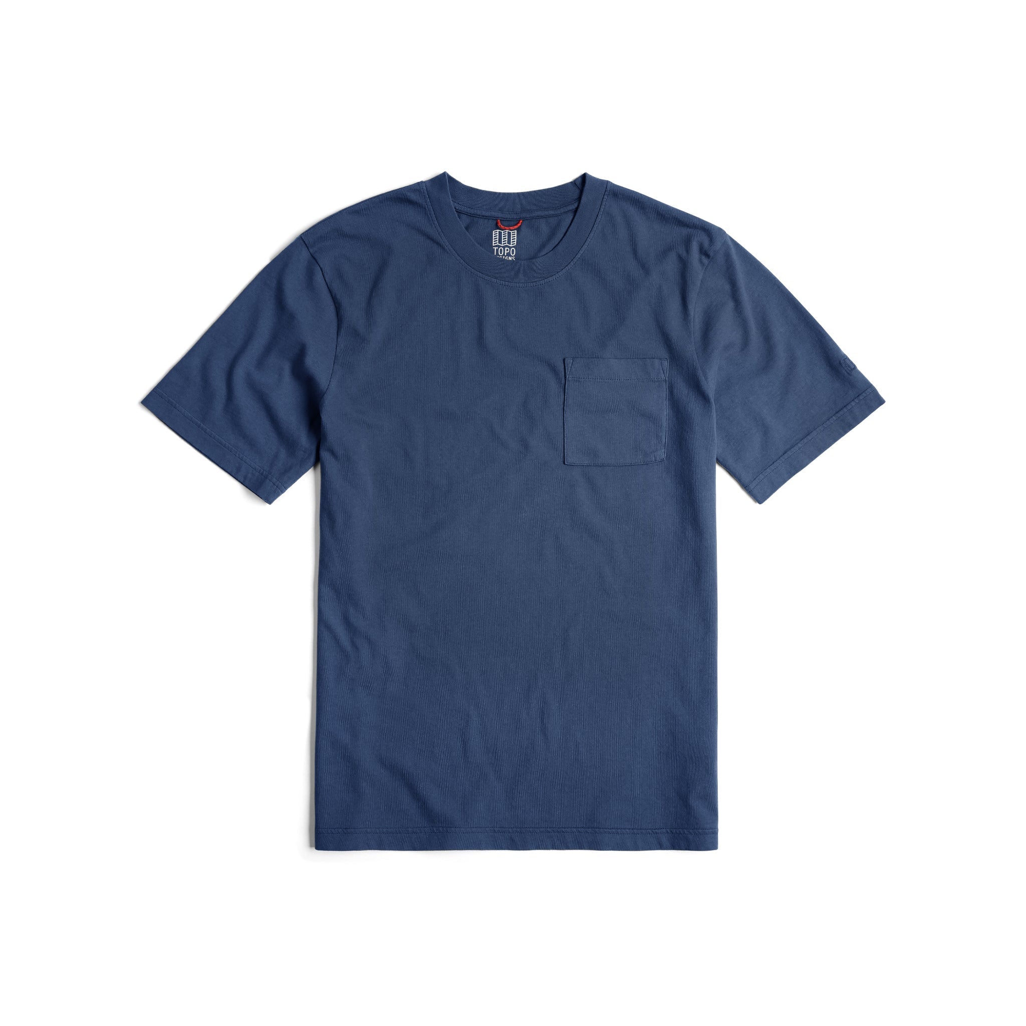 Topo Designs Men's Dirt Pocket Tee 100% organic cotton short sleeve t-shirt in "Dark Denim"