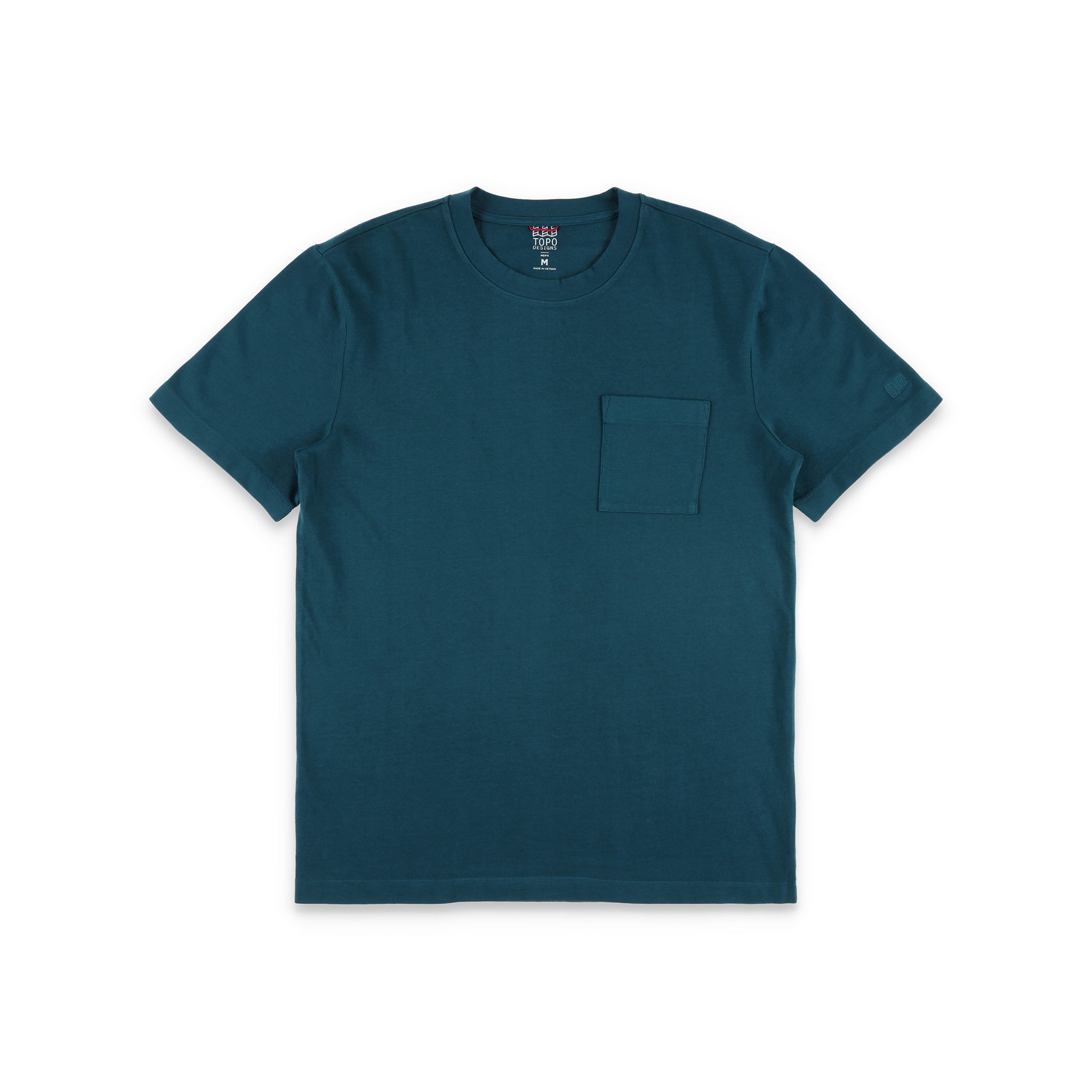 Topo Designs Men's Dirt Pocket Tee 100% organic cotton short sleeve t-shirt in "pond blue".