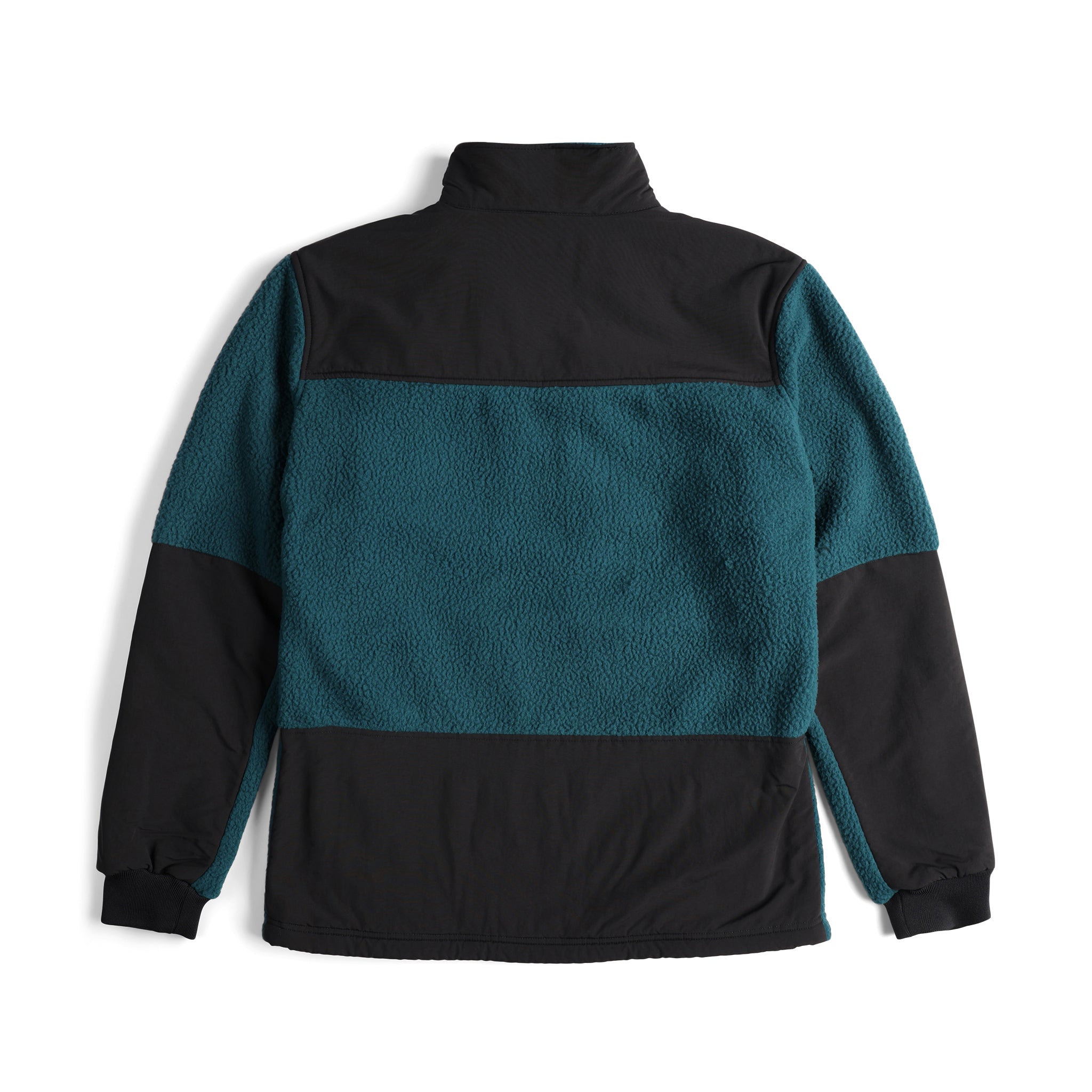 Back of Topo Designs Men's Subalpine Fleece jacket in "Pond Blue / Black".