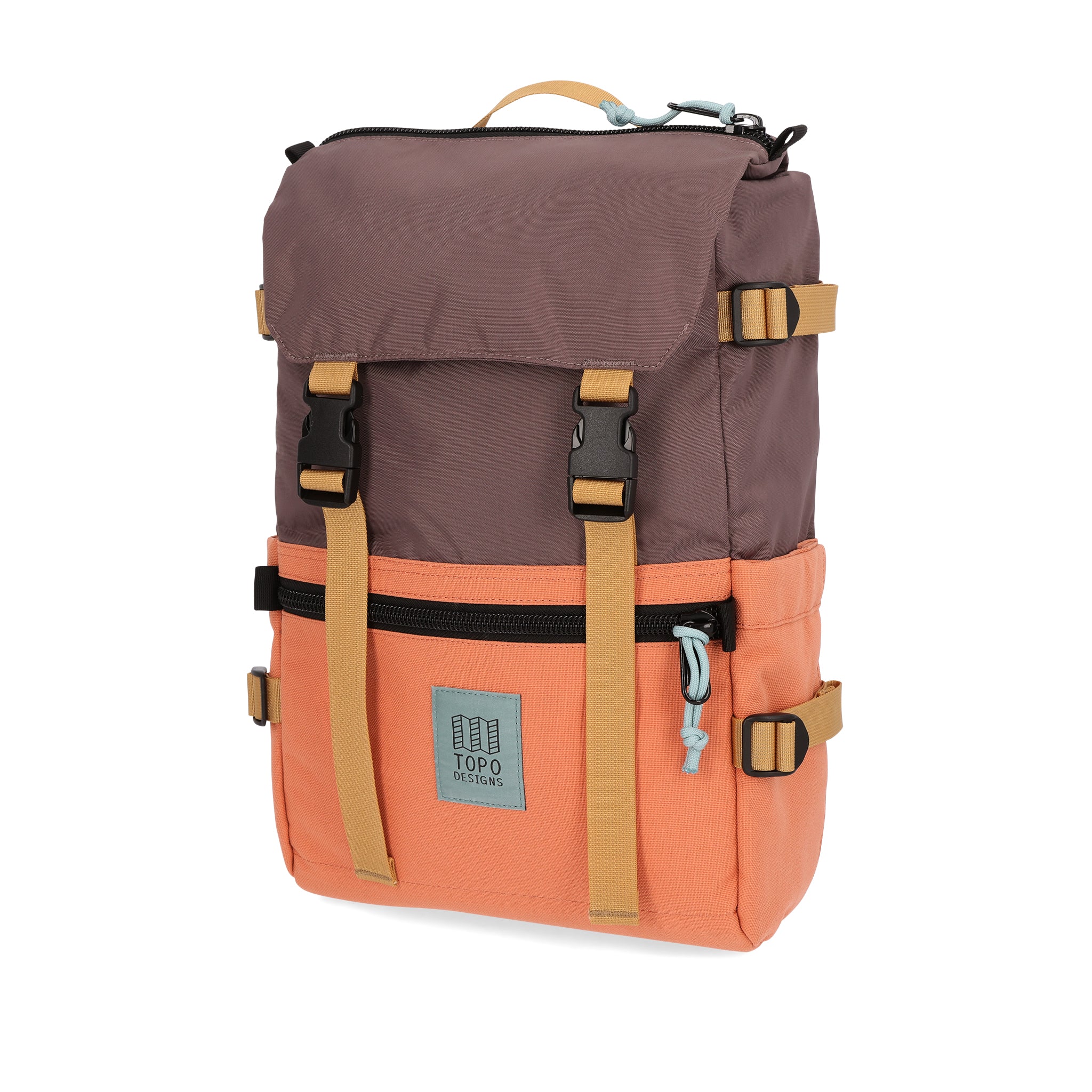 Topo Designs Rover Pack Classic laptop backpack in "Peppercorn / Coral".