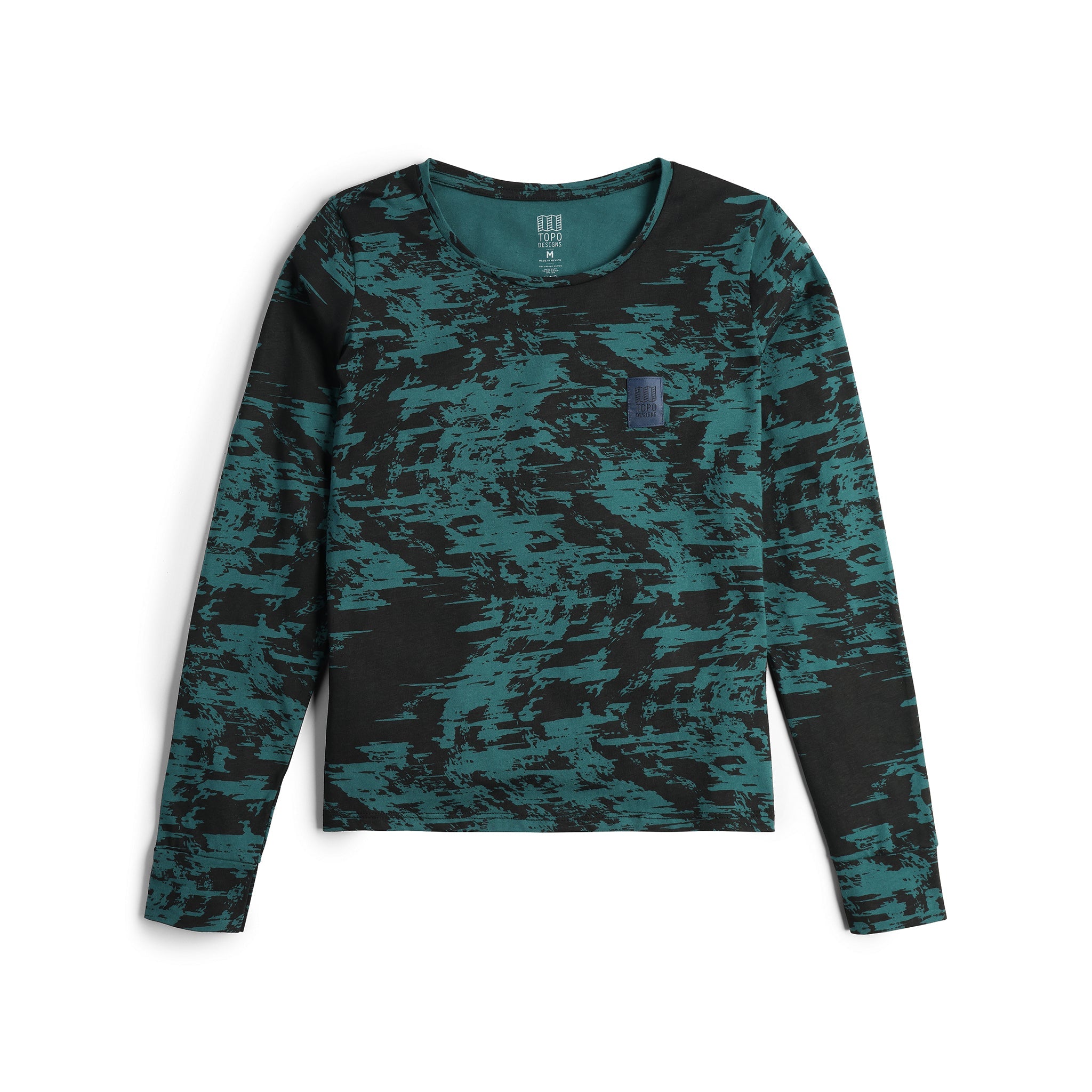 Topo Designs Women's Splintered L/S Tee in "Forest Multi"