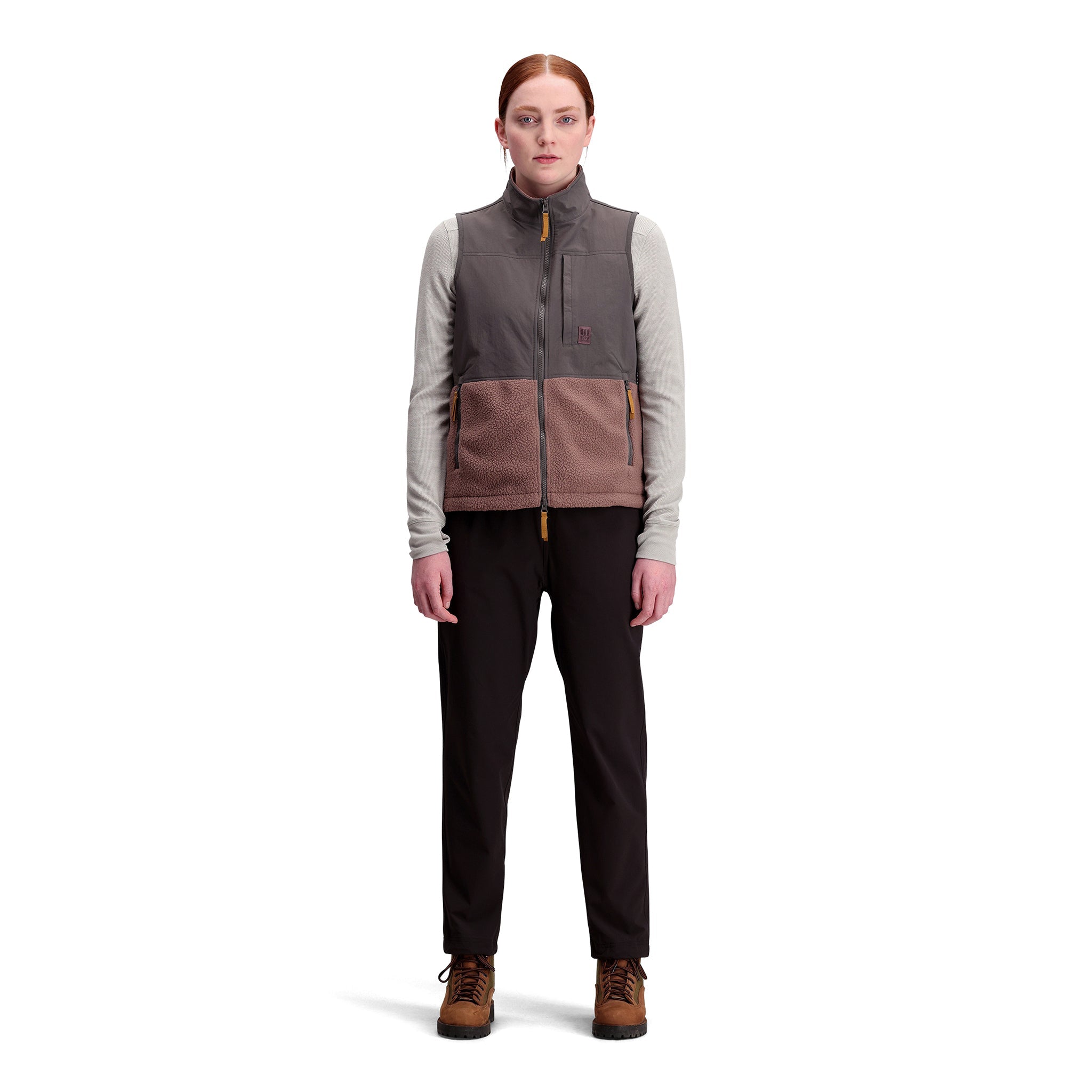 General shot of Women's Subalpine Fleece Vest in "Peppercorn / Charcoal"