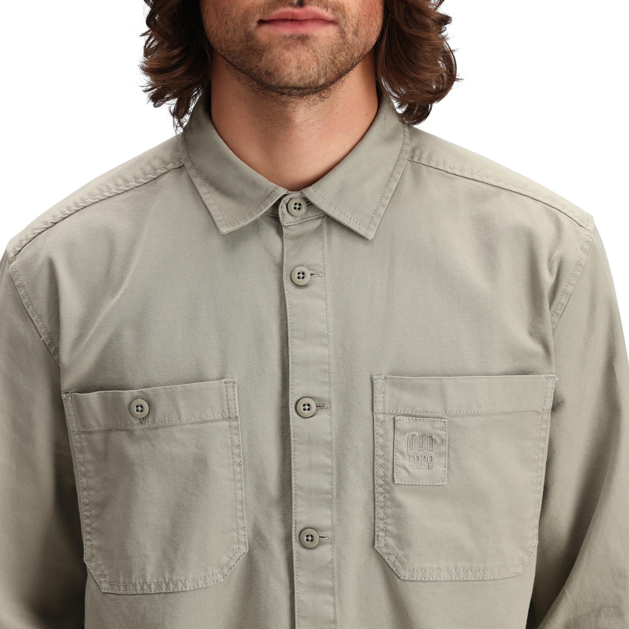 Detail shot of Topo Designs Dirt Overshirt - Men's  in "Dried Sage"