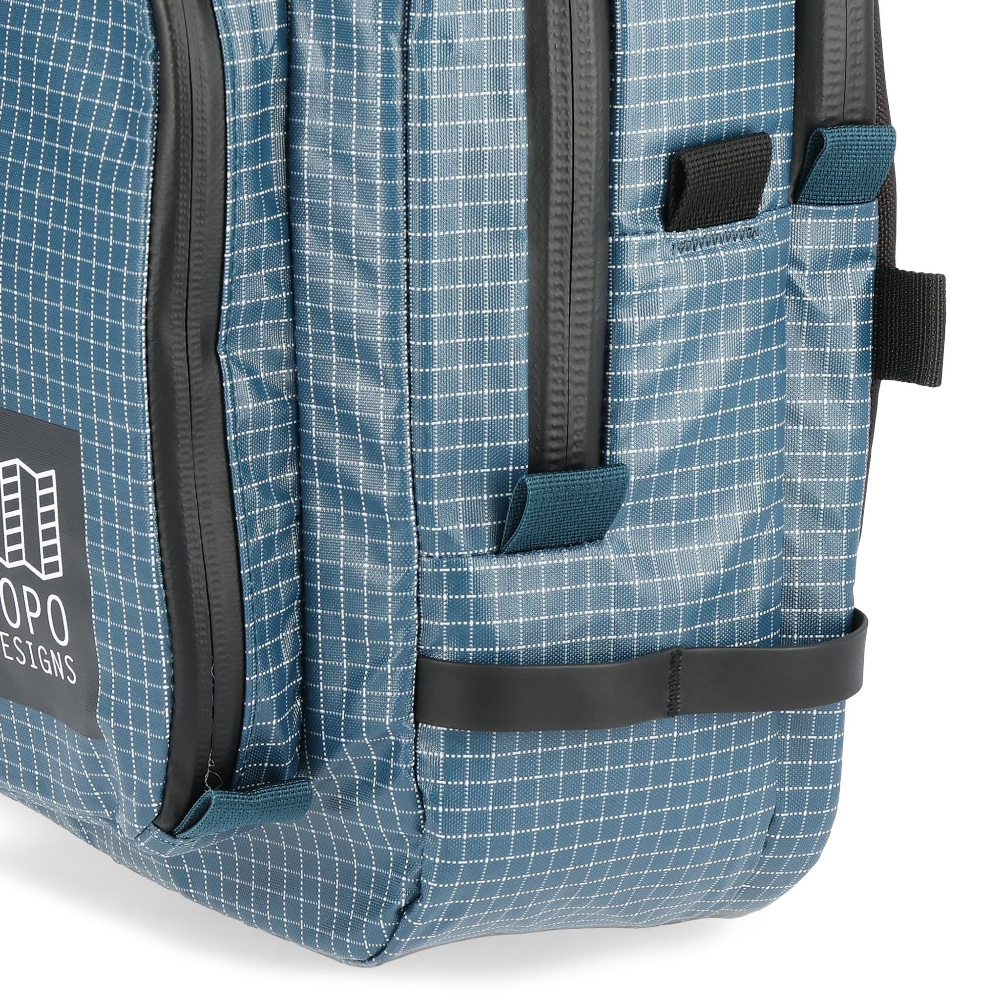 Detail shot of Topo Designs Apex Briefcase in "Pond Blue"