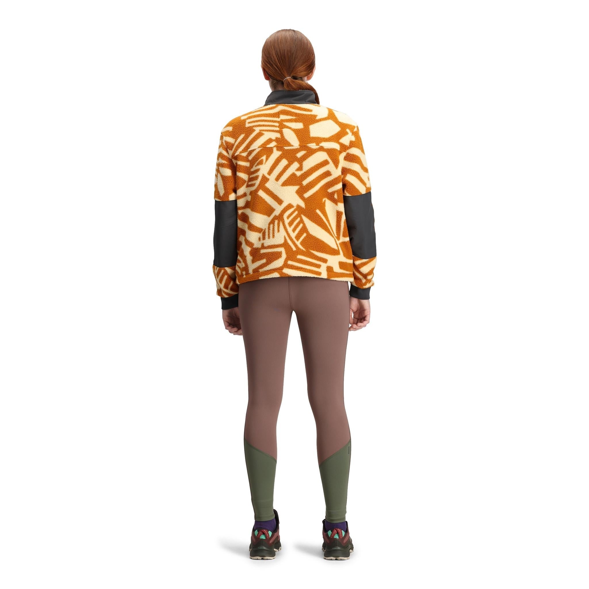 General back model shot of Topo Designs Summit Rise Full Zip Jacket - Women's in "Zion Spice / Asphalt"