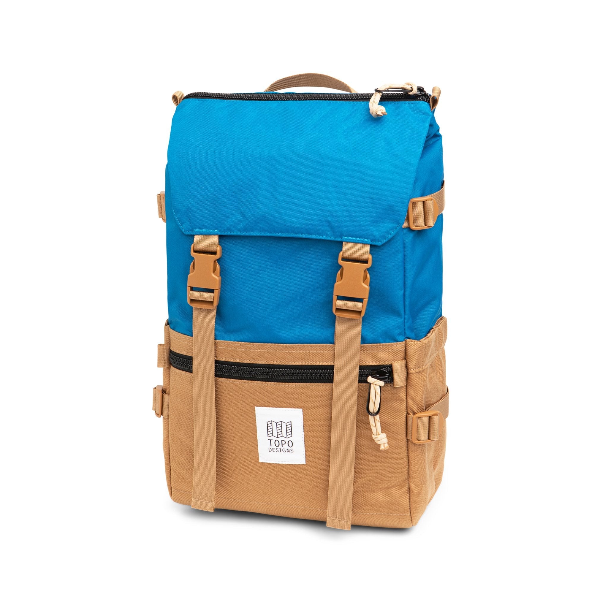 Topo Designs Rover Pack Classic laptop backpack in 100% "Blue / Khaki" nylon.