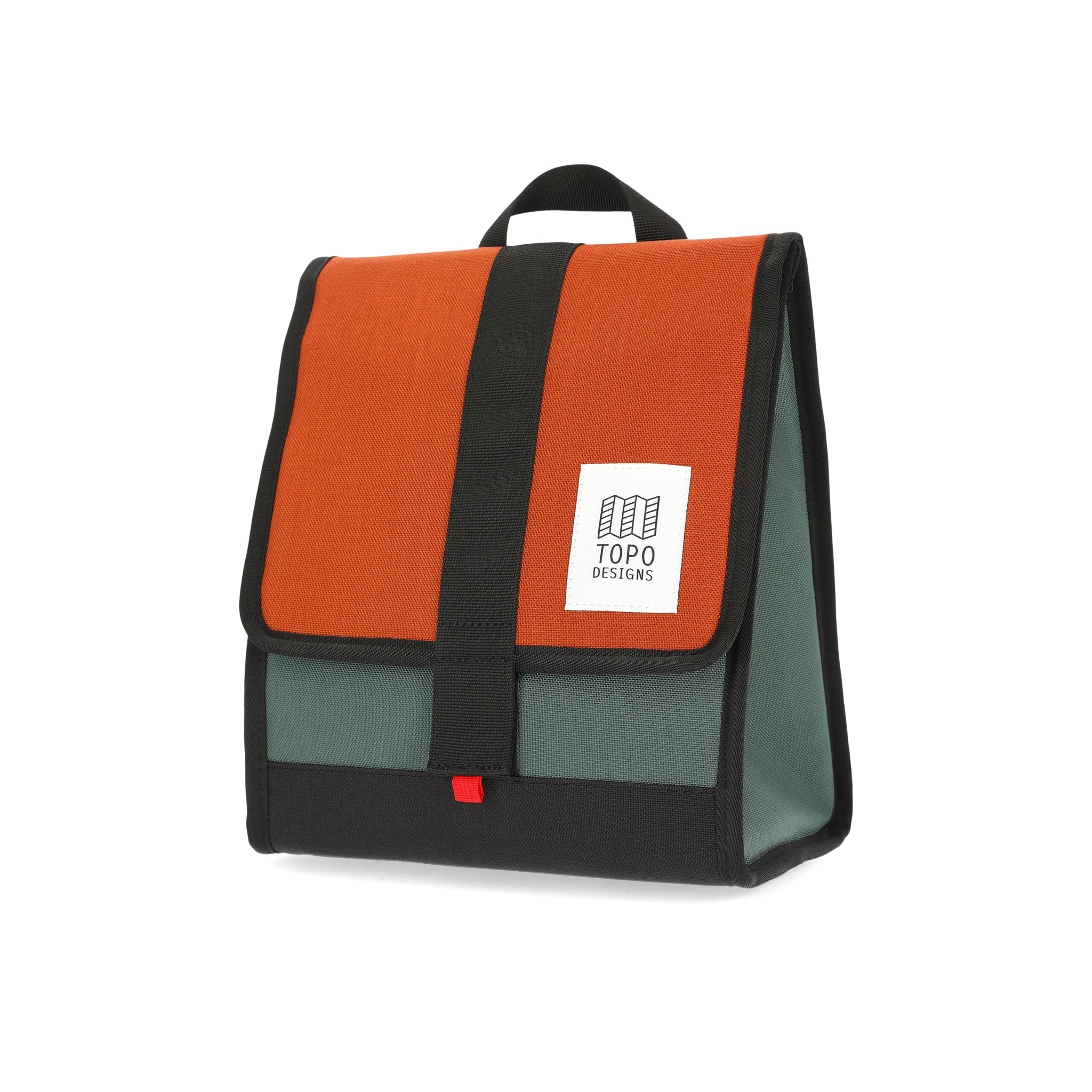 Topo Designs Cooler Bag insulated lunch box in "Forest / Clay" recycled nylon.