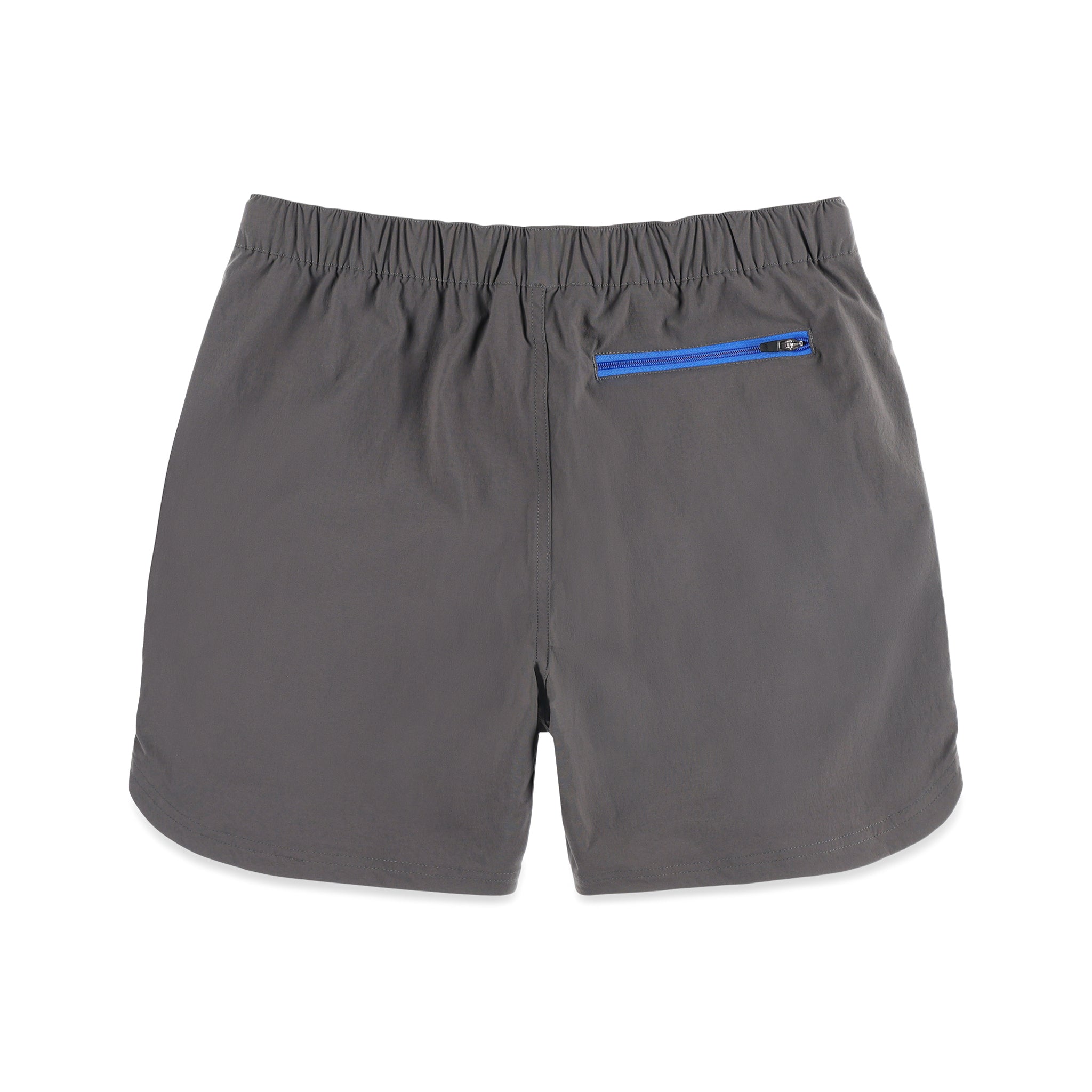 Back zipper pocket on Topo Designs Men's River quick-dry swim Shorts in charcoal gray.