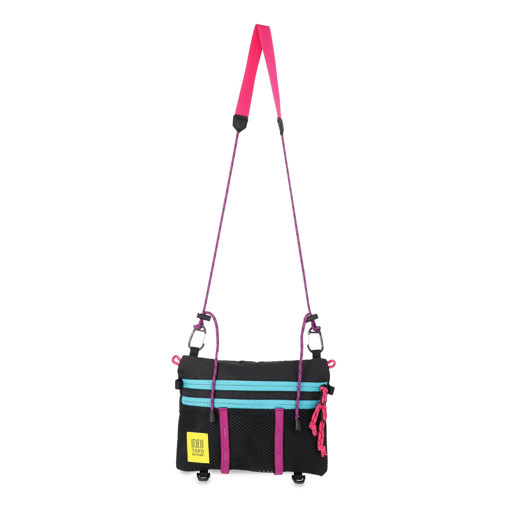 Topo Designs Mountain Accessory crossbody Shoulder Bag in "Black / Grape" purple lightweight recycled nylon.