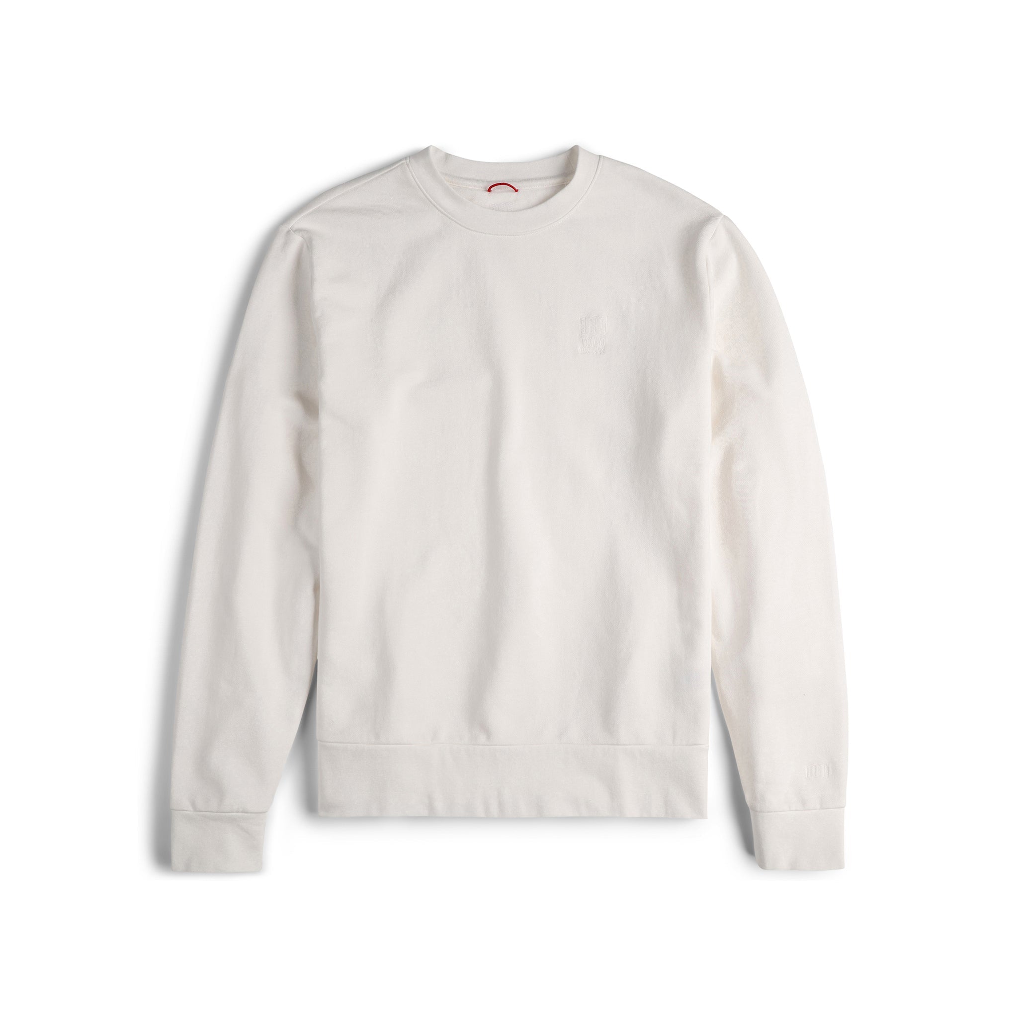 Front of Topo Designs Men's Dirt Crew sweatshirt in 100% organic cotton in "natural"