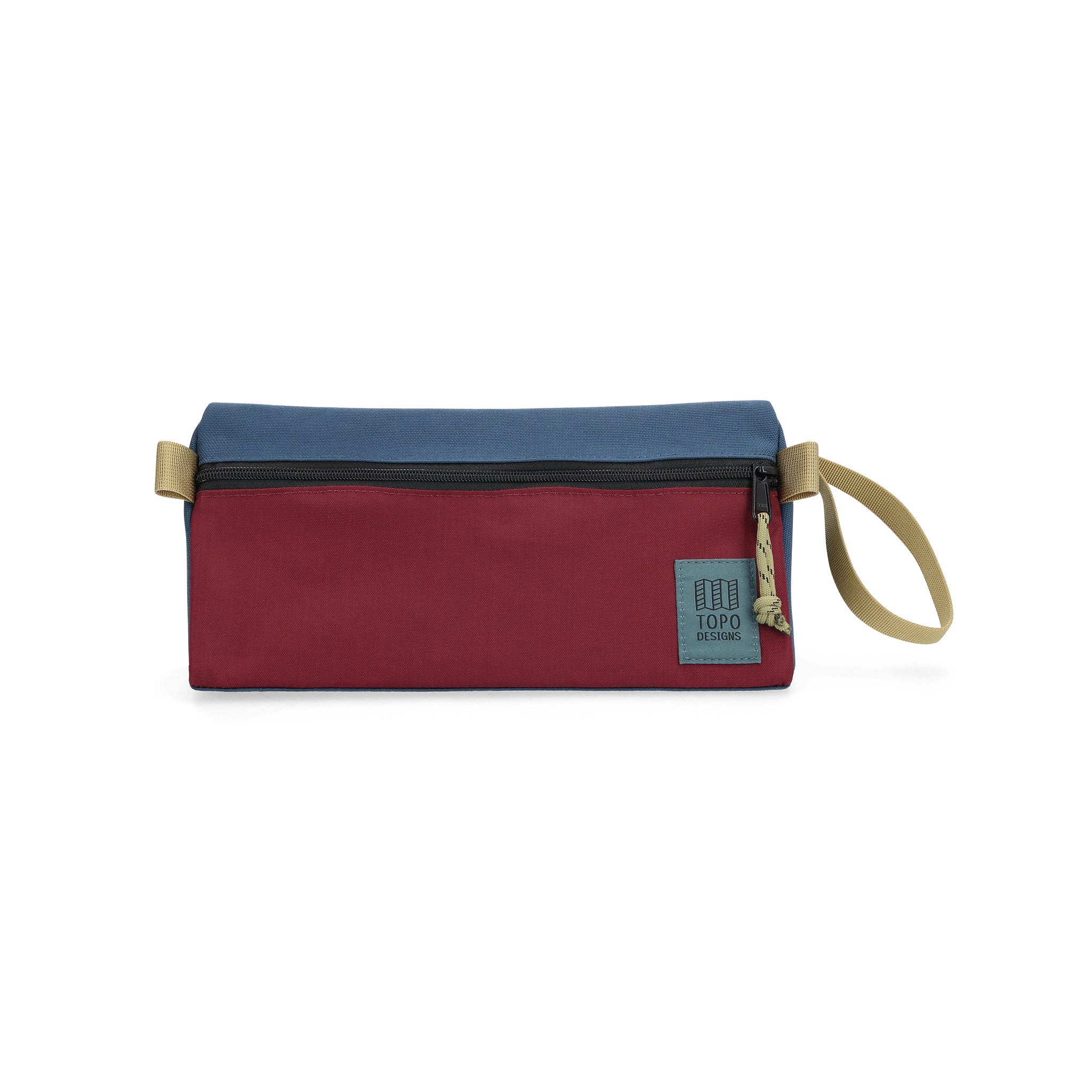 Front View of Topo Designs Dopp Kit in "Dark Denim / Burgundy"