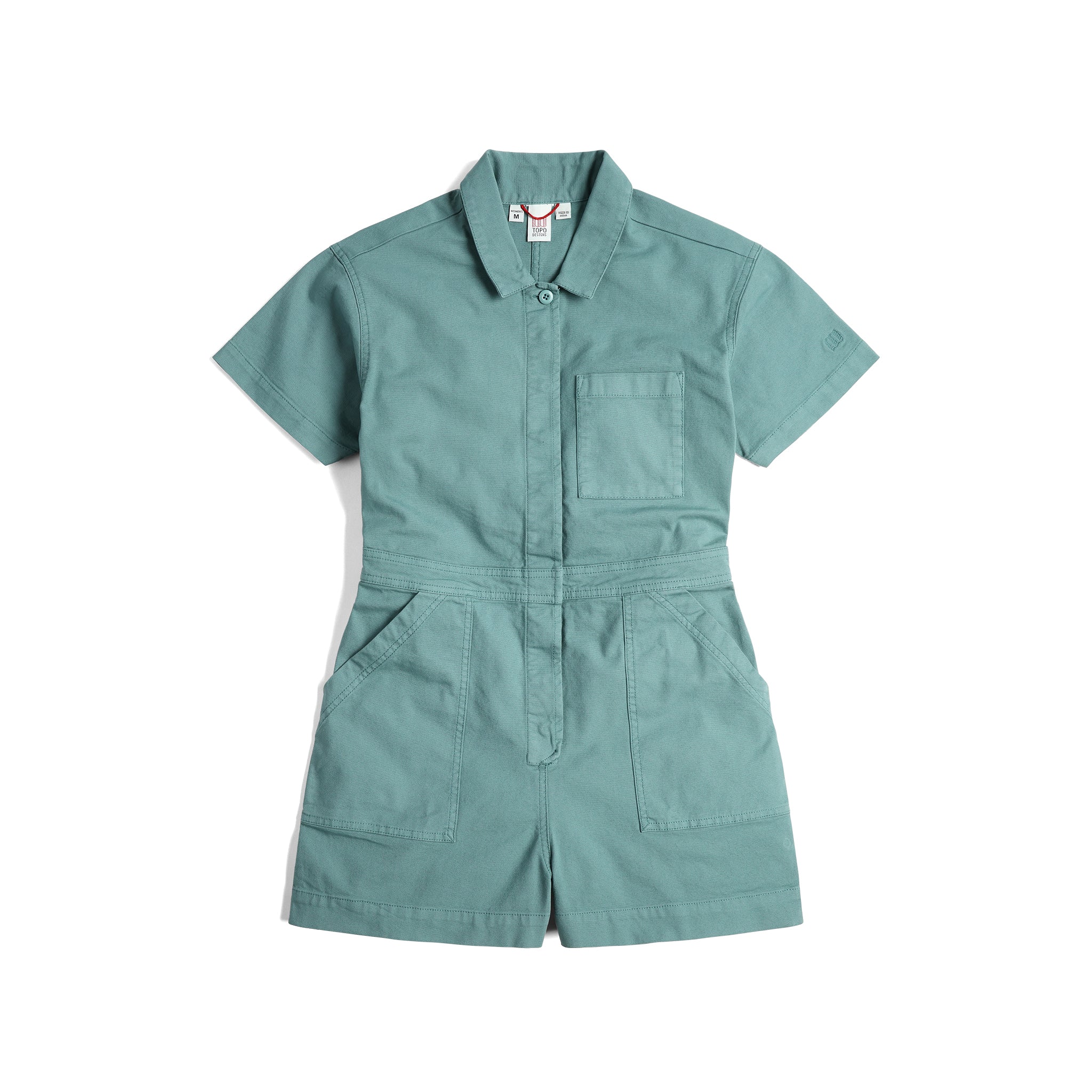 Front View of Topo Designs Dirt Romper - Women's in "Sea Pine"