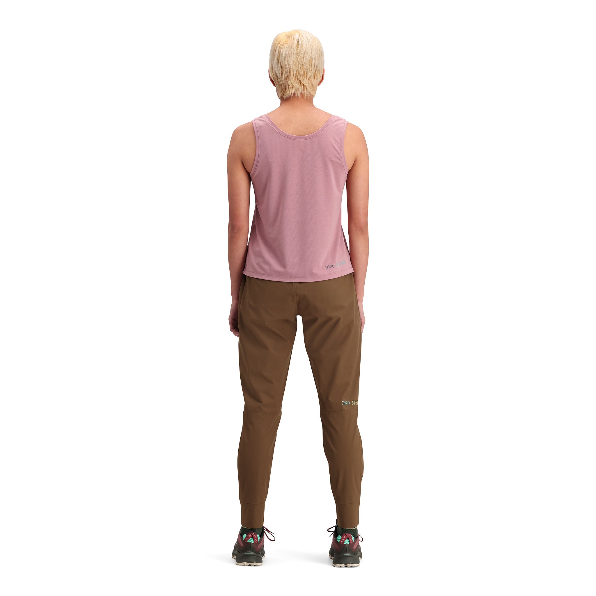 General back model shot of Topo Designs Global Jogger - Women's in "Desert Palm"