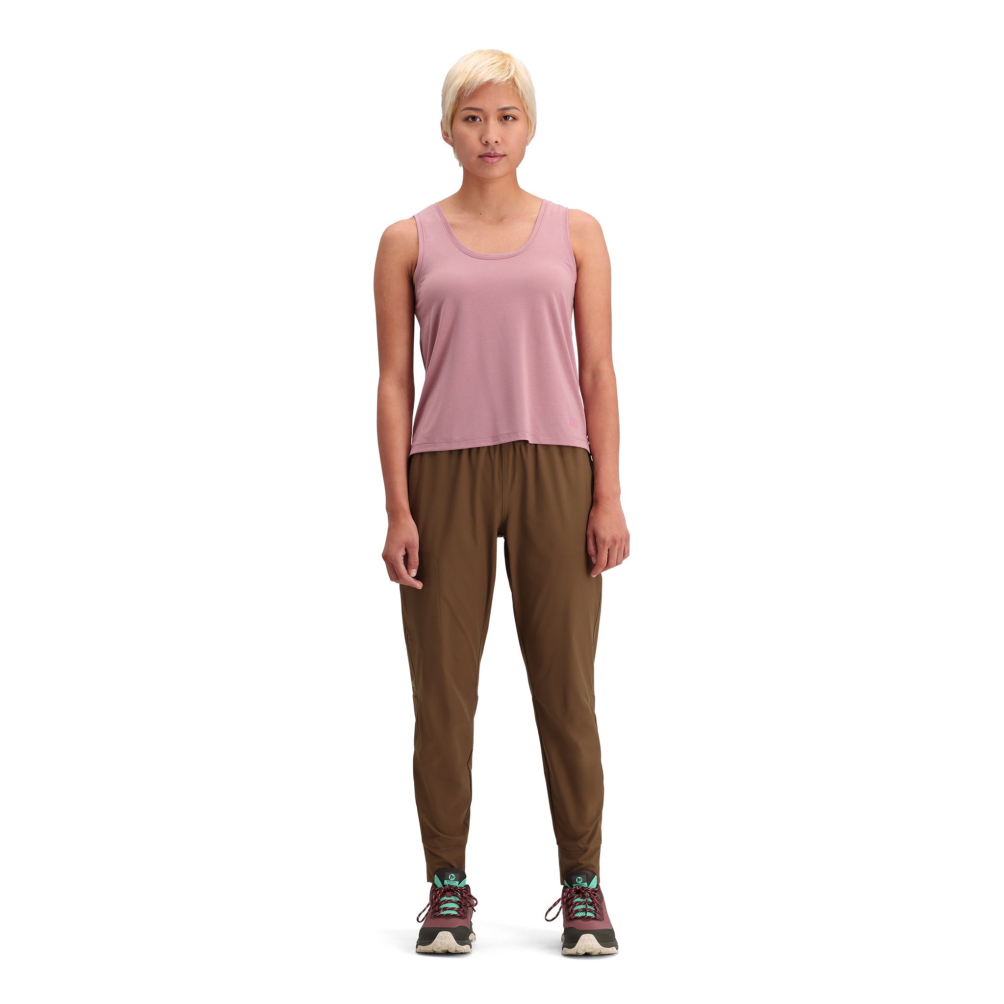 General front model shot of Topo Designs Global Jogger - Women's in "Desert Palm"