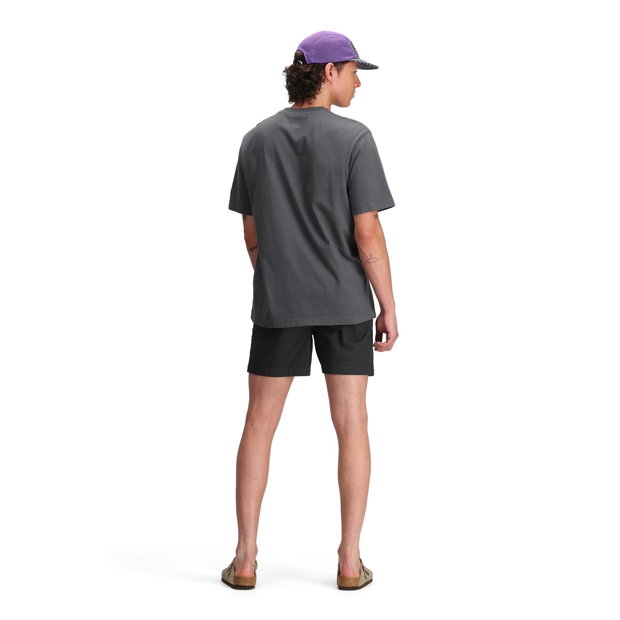 General back model shot of Topo Designs Dirt Desert Shorts - Men's in "Asphalt"