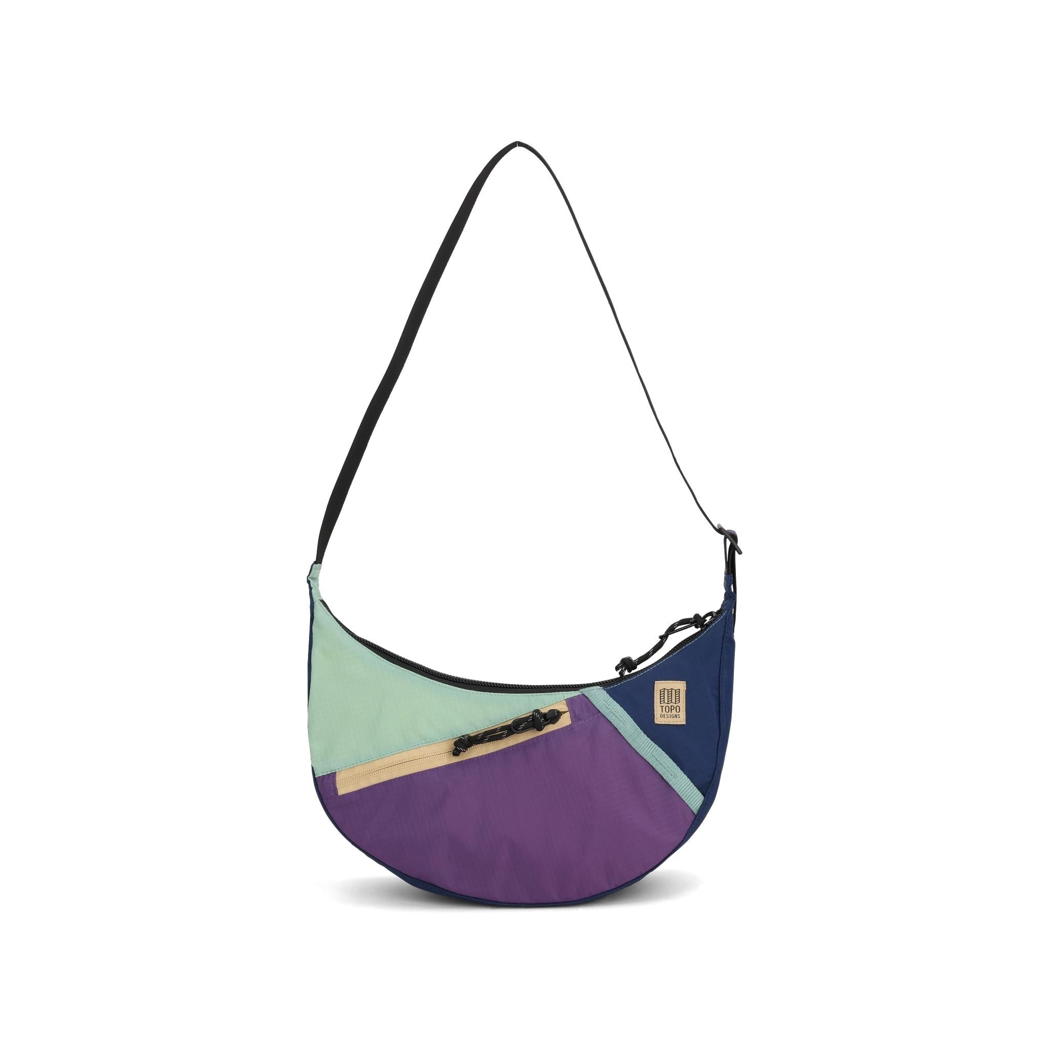 Front View of Topo Designs Moonlight Crossbody Bag in "Midnight / Loganberry"