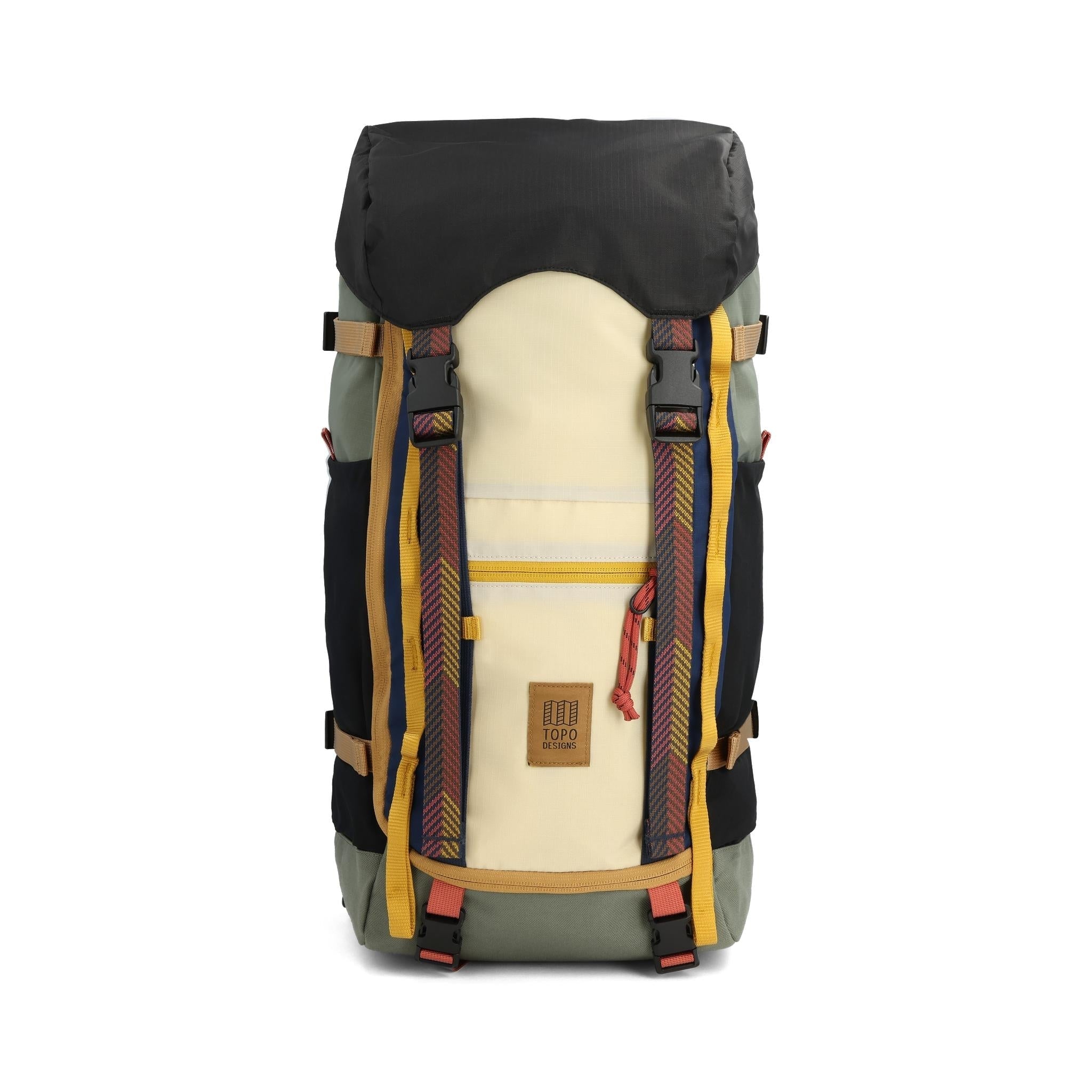 Front View of Topo Designs Rover Trail Pack 22L in "Bone White / Beetle"