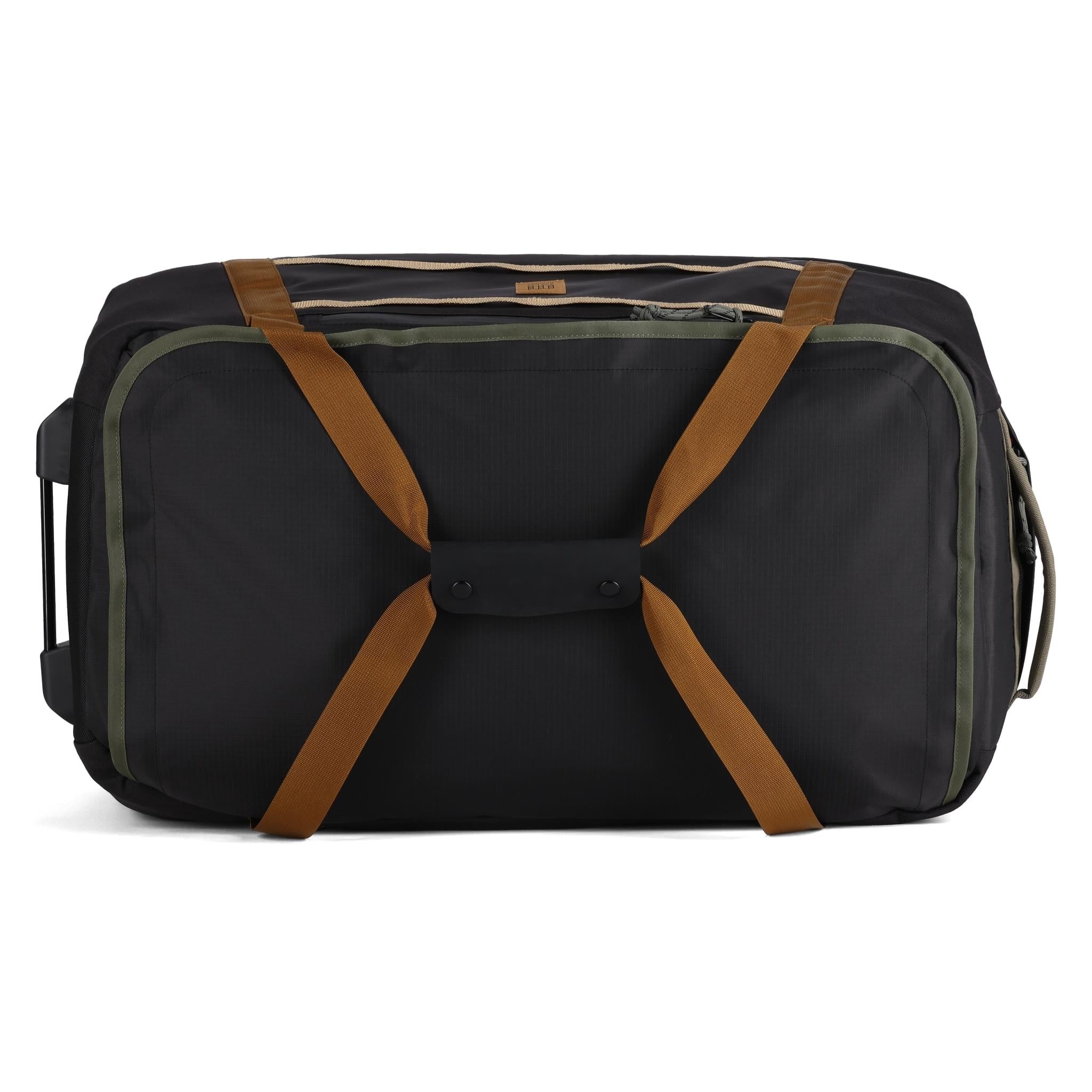 General Detail shot of Topo Designs Mountain Duffel Roller 90L in "Black / Neutral"