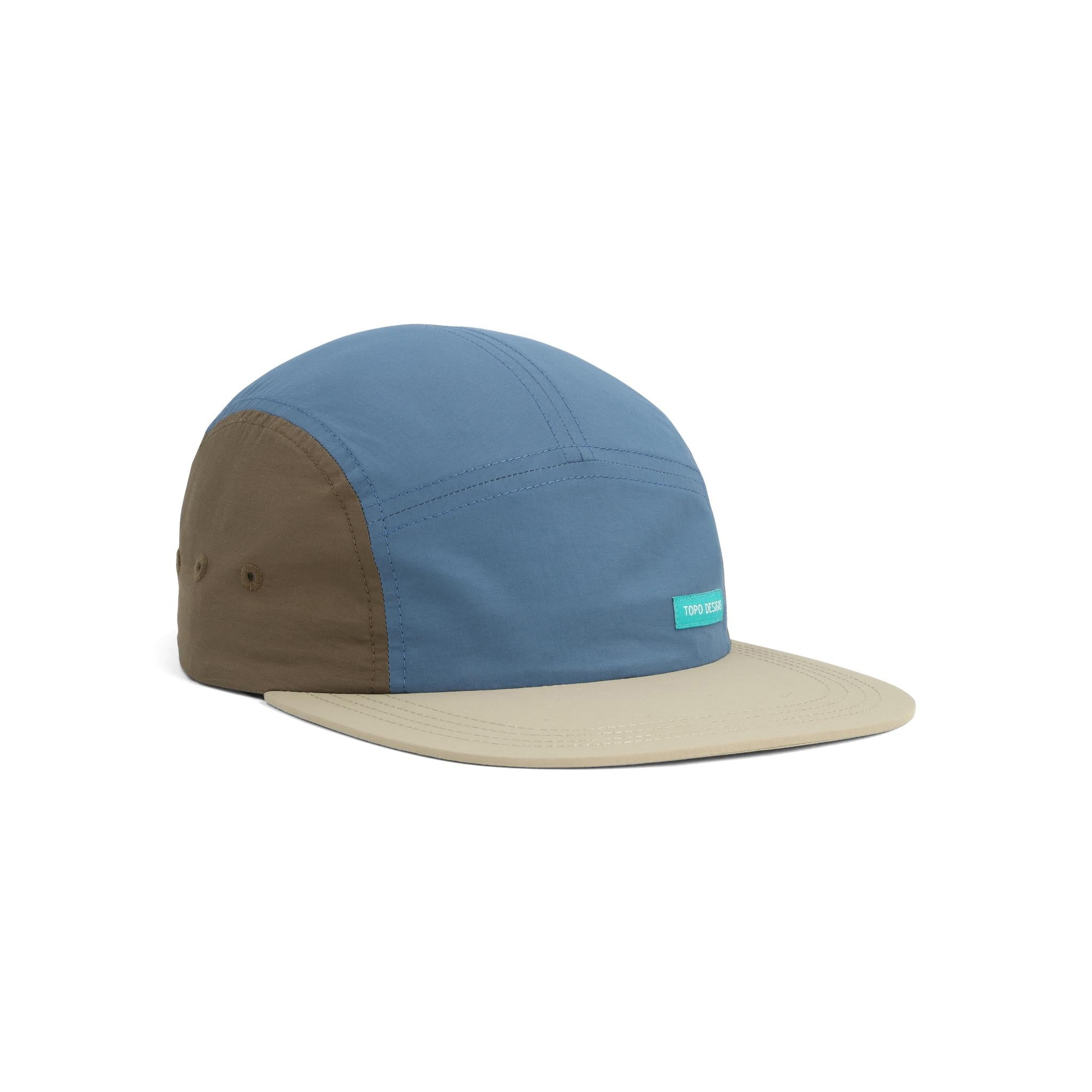 Front View of Topo Designs Nylon Camp Hat in "Stone Blue Block"