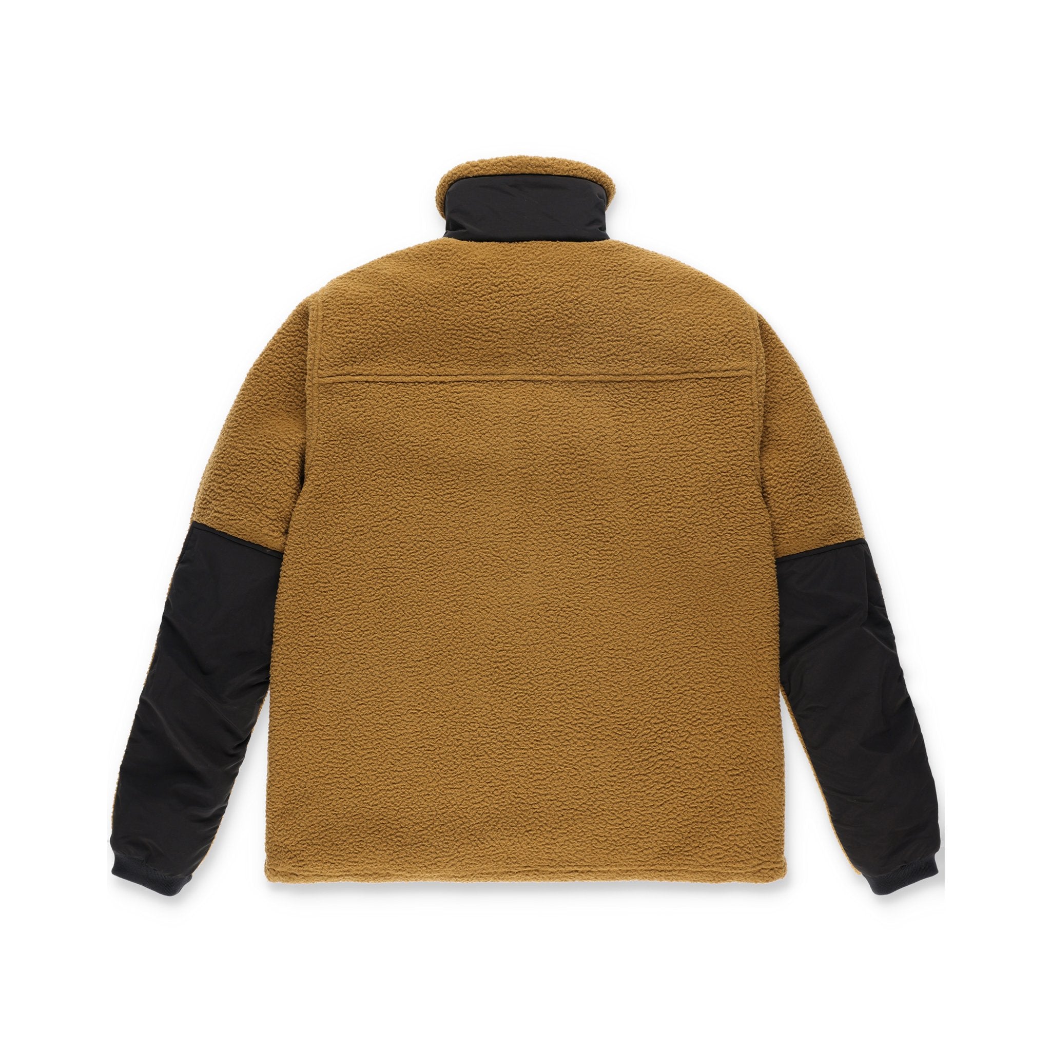 Back of Topo Designs Men's Mountain Fleece Pullover in "Dark Khaki / Black".