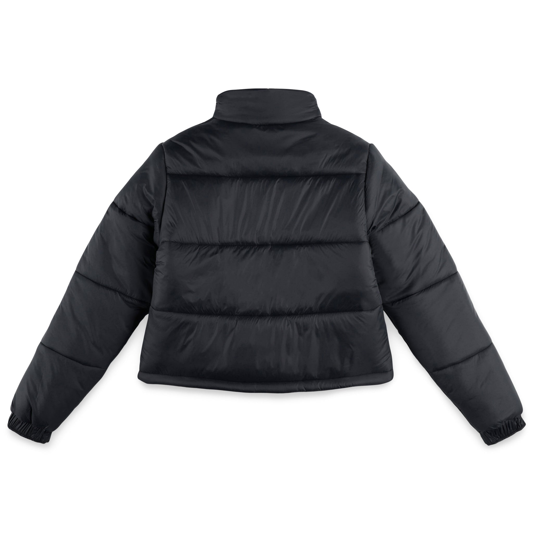 Back of Topo Designs Women's Puffer recycled insulated Jacket in "Black"