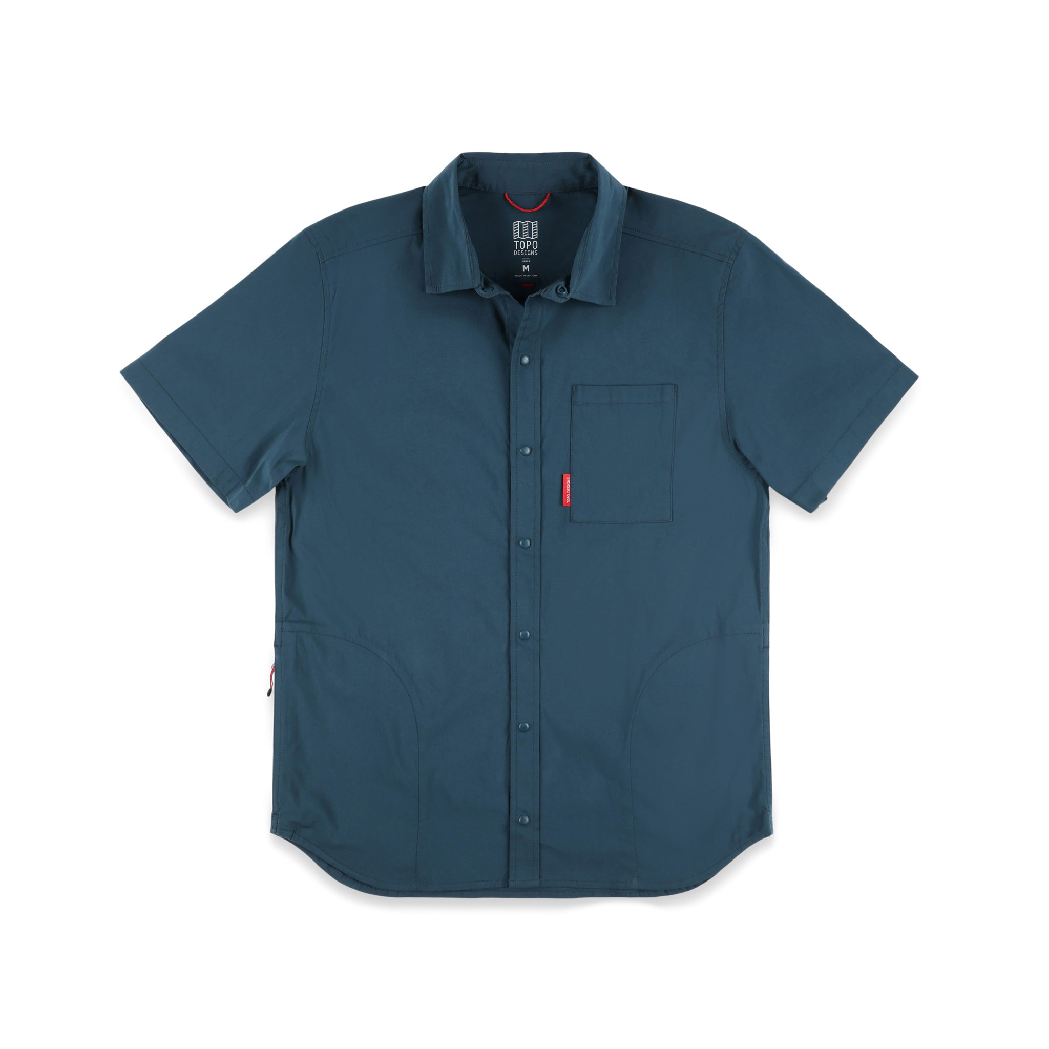 Topo Designs Men's Global Shirt Short Sleeve 30+ UPF rated travel shirt in "Pond Blue".