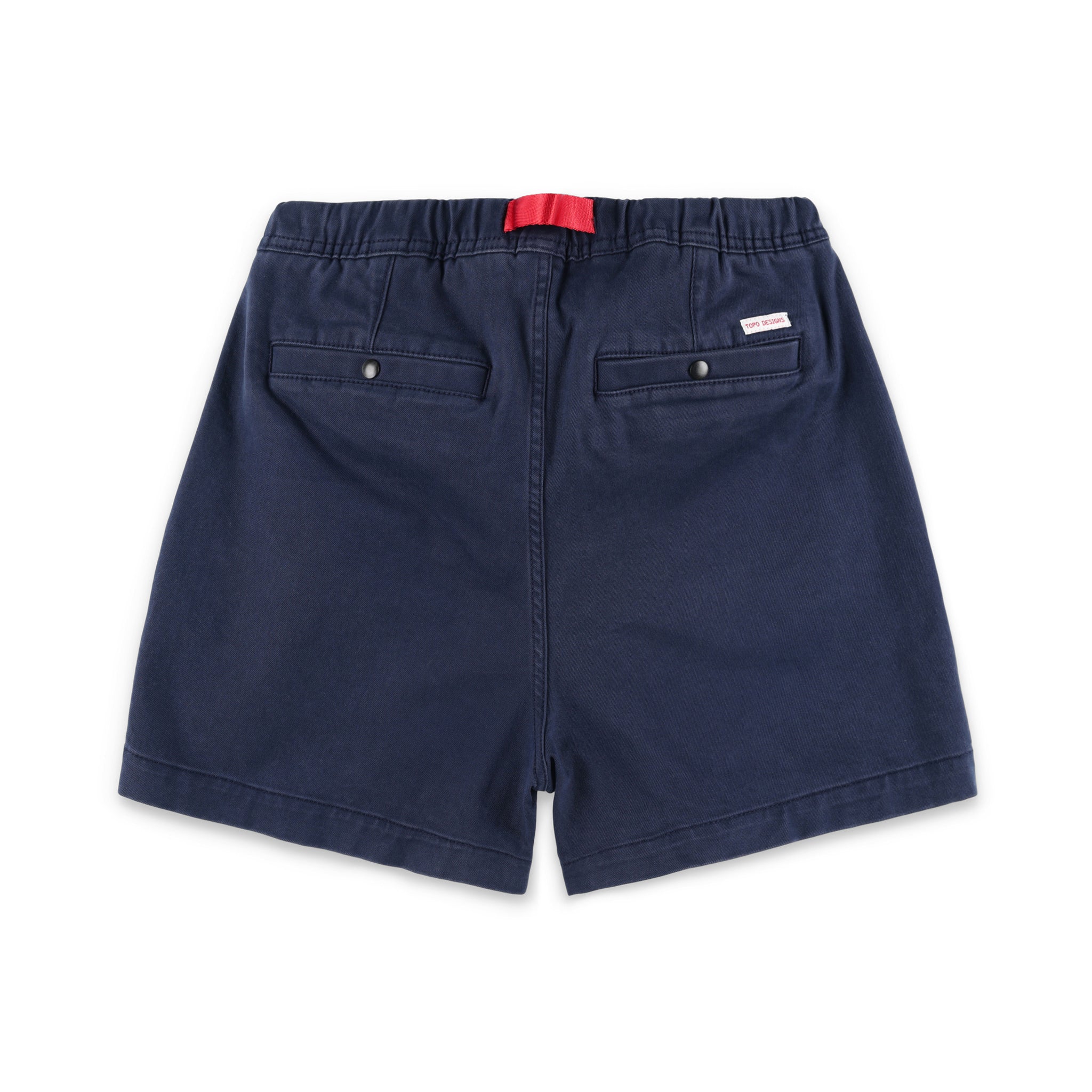 Back pockets on Topo Designs Women's Mountain Shorts in organic "Navy" blue.