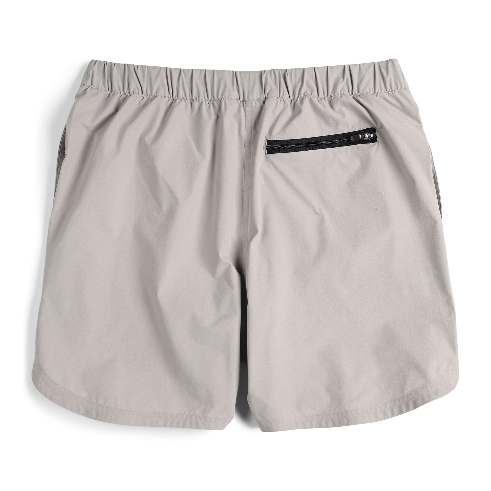 Back shot of Topo Designs Men's River Shorts Lightweight quick dry swim trunks in "Light Gray" gray.