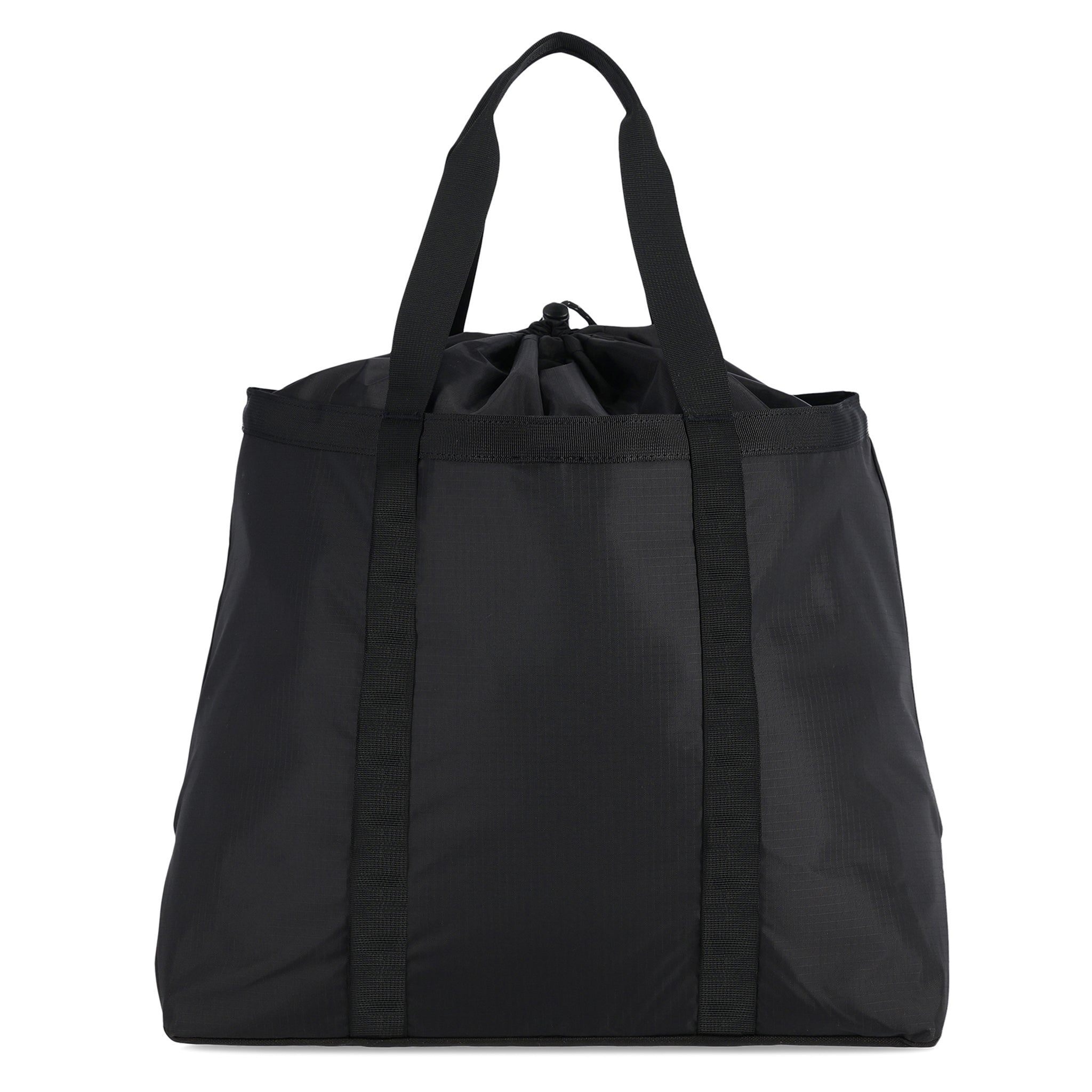 Back view Topo Designs Mountain Utility Tote Bag hauler in lightweight recycled "Black" nylon.