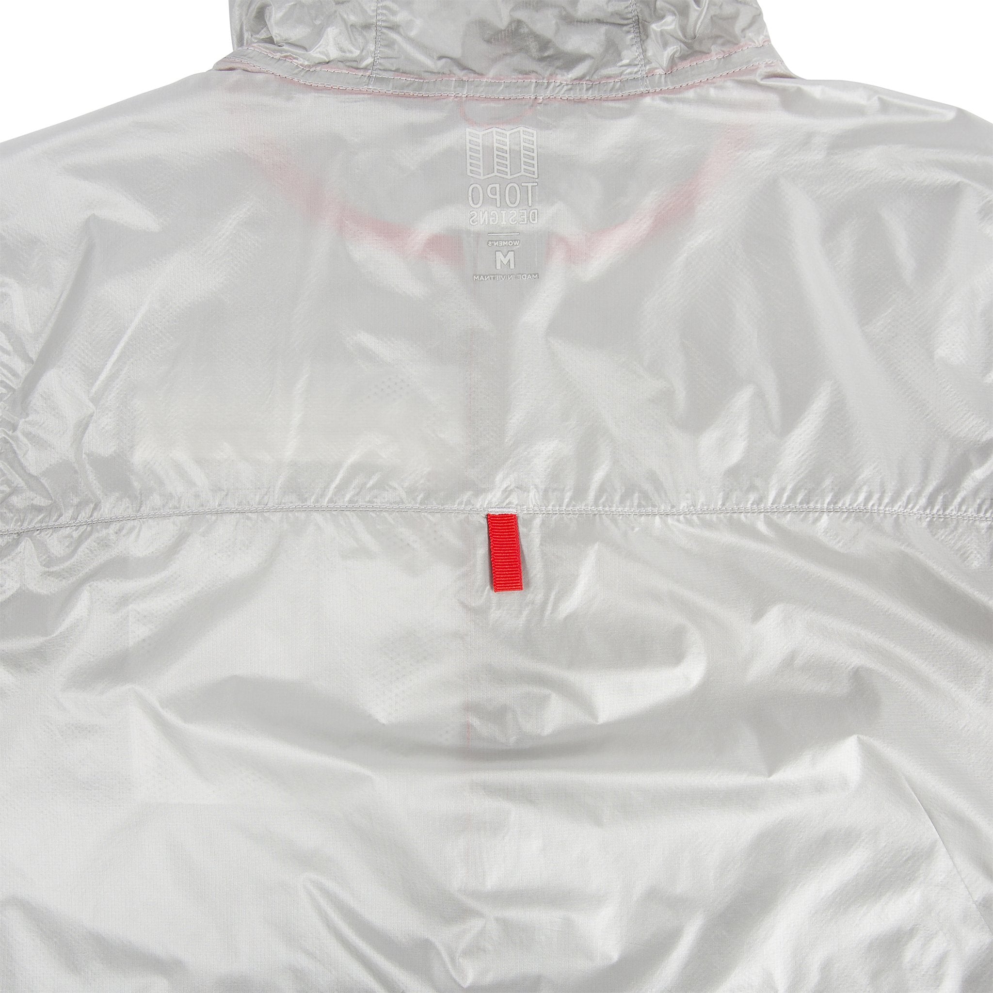 Back detail shot of Topo Designs Ultralight Jacket - Lightweight Packable Travel Jacket for Women in Silver